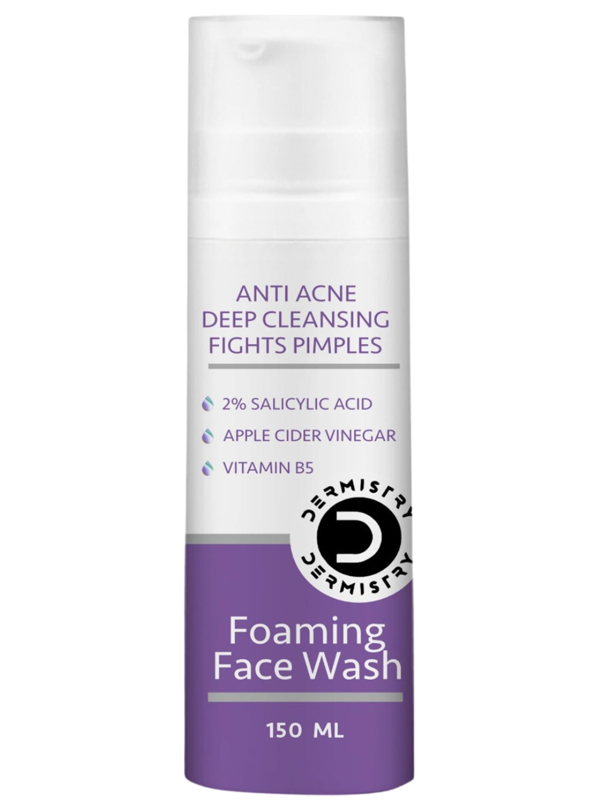Dermistry 2% Salicylic Acid Niacinamide Anti Acne Deep Cleanser Oil Free Foaming Face Wash, Apple Cider, Zinc, Pimples & Excess Oil Removal for Oily Acne Pimple Prone Skin - Men Women