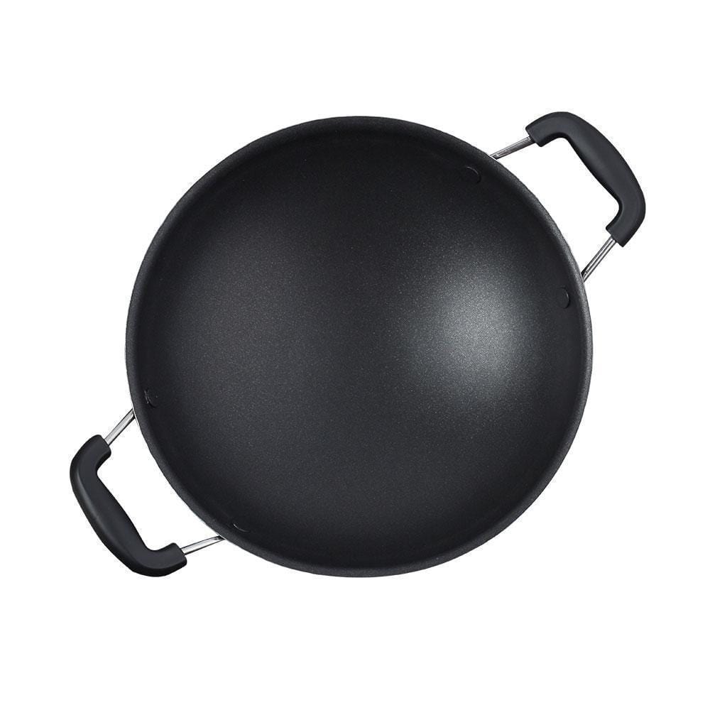 Appachetty Breakfast Pan with Lid | Nonstick Cookware | Appachatty | Chetty Pan | Appam Patra | Round Bottom Kadai | 3mm Thick | Black 22 cm | 1 Year Warranty