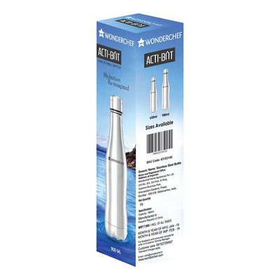 Acti-Bot Stainless Steel Single Wall Water Bottle, 900ml