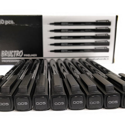 Brustro Professional Pigment Based Fineliner Black | Set of 10| Tip Size 0.03, 0.05, 0.1, 0.2, 0.3, 0.4, 0.5, 0.6, 0.8 and 1mm |Archival Waterproof UV Resistant Ink|Ideal For Technical Drawing,Waterproof,Artist Illustration,Sketching,Mandala