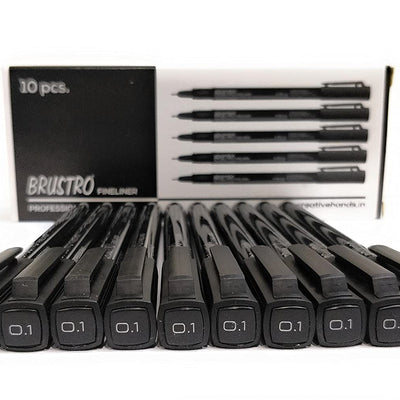 Brustro Professional Pigment Based Fineliner Black | Set of 10| Tip Size 0.03, 0.05, 0.1, 0.2, 0.3, 0.4, 0.5, 0.6, 0.8 and 1mm |Archival Waterproof UV Resistant Ink|Ideal For Technical Drawing,Waterproof,Artist Illustration,Sketching,Mandala
