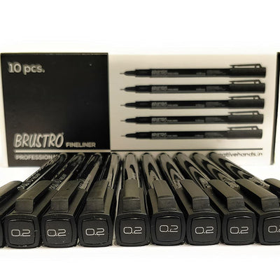Brustro Professional Pigment Based Fineliner Black | Set of 10| Tip Size 0.03, 0.05, 0.1, 0.2, 0.3, 0.4, 0.5, 0.6, 0.8 and 1mm |Archival Waterproof UV Resistant Ink|Ideal For Technical Drawing,Waterproof,Artist Illustration,Sketching,Mandala