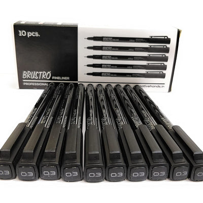 Brustro Professional Pigment Based Fineliner Black | Set of 10| Tip Size 0.03, 0.05, 0.1, 0.2, 0.3, 0.4, 0.5, 0.6, 0.8 and 1mm |Archival Waterproof UV Resistant Ink|Ideal For Technical Drawing,Waterproof,Artist Illustration,Sketching,Mandala