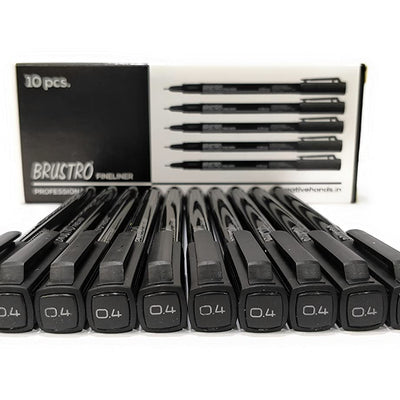 Brustro Professional Pigment Based Fineliner Black | Set of 10| Tip Size 0.03, 0.05, 0.1, 0.2, 0.3, 0.4, 0.5, 0.6, 0.8 and 1mm |Archival Waterproof UV Resistant Ink|Ideal For Technical Drawing,Waterproof,Artist Illustration,Sketching,Mandala