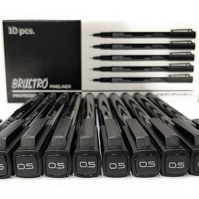 Brustro Professional Pigment Based Fineliner Black | Set of 10| Tip Size 0.03, 0.05, 0.1, 0.2, 0.3, 0.4, 0.5, 0.6, 0.8 and 1mm |Archival Waterproof UV Resistant Ink|Ideal For Technical Drawing,Waterproof,Artist Illustration,Sketching,Mandala