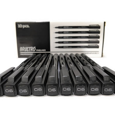 Brustro Professional Pigment Based Fineliner Black | Set of 10| Tip Size 0.03, 0.05, 0.1, 0.2, 0.3, 0.4, 0.5, 0.6, 0.8 and 1mm |Archival Waterproof UV Resistant Ink|Ideal For Technical Drawing,Waterproof,Artist Illustration,Sketching,Mandala