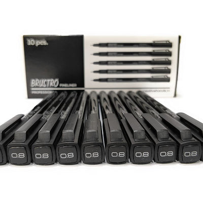 Brustro Professional Pigment Based Fineliner Black | Set of 10| Tip Size 0.03, 0.05, 0.1, 0.2, 0.3, 0.4, 0.5, 0.6, 0.8 and 1mm |Archival Waterproof UV Resistant Ink|Ideal For Technical Drawing,Waterproof,Artist Illustration,Sketching,Mandala