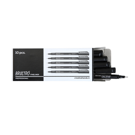 Brustro Professional Pigment Based Fineliner Black | Set of 10 - Tip Size 1mm |Archival Waterproof UV Resistant Ink |Ideal For Technical Drawing,Waterproof,Artist Illustration,Sketching,Mandala