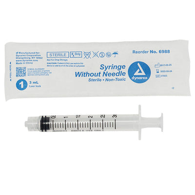 Luer Lock Syringes 3 mL without Needle, 100/Box