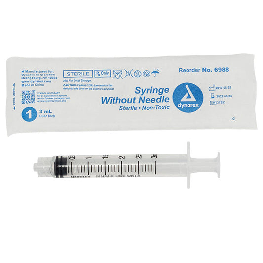 Luer Lock Syringes 3 mL without Needle, 100/Box