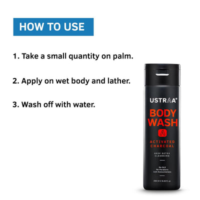 Ustraa Body Wash-Activated Charcoal - 250 ml