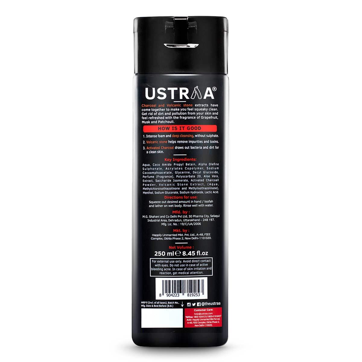 Ustraa Body Wash-Activated Charcoal - 250 ml