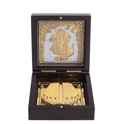 Golden Peacock Black 24 Ct Gold Polished Radha Krishna Wooden Prayer Box