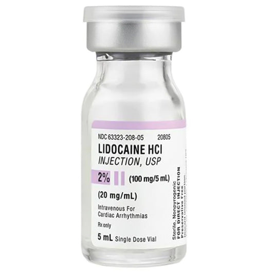Lidocaine 2% HCl for Injection Local Anesthetic 5 mL Preservative Free 25/Tray (Rx)