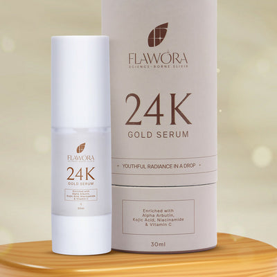 Flawora 24K Gold Face Serum For Brightening, Anti-Aging And Anti Acne Serum To Reduce Blackheads And Open Pores 