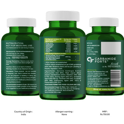 CF Garcinia Cambogia 3000mg 60% HCA & 6mg Piperine Per Serving | Weight Loss Supplement- 120 Veg Tablets