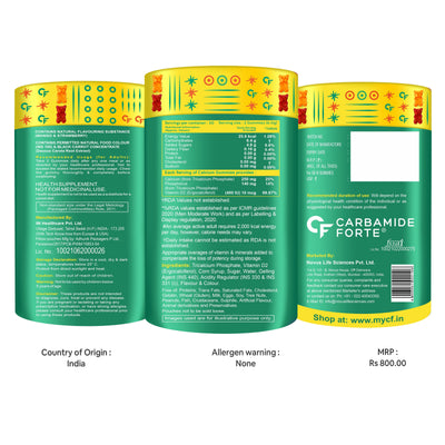 Carbamide Forte Calcium with Vitamin D Gummies for Men & Women| Calcium Gummies for Women & Men for Stronger Bones, Joints & Teeth & Immunity - Mango & Strawberry Flavour - 60 Veg Gummies