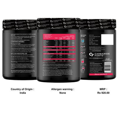 Carbamide Forte Pre Workout Powder for Men & Women with Taurine & Creatine Monohydrate | Pre workout supplements for Energy, Focus & Strength – Watermelon Flavour – 200g