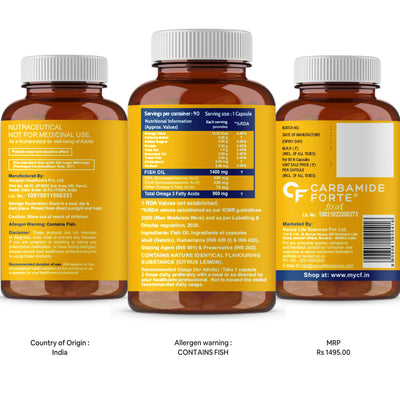 Carbamide Forte Triple Strength Fish Oil 1400mg with Omega 3 900mg for Men & Women - Softgel Capsules 90 Count