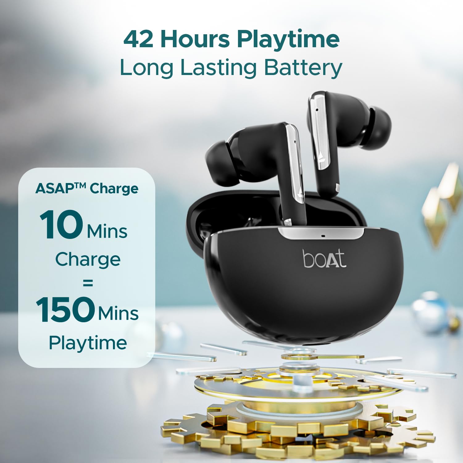 boAt Airdopes 141 ANC TWS in Ear Earbuds with 32 Db ANC, 42 Hrs Playback, 50Ms Low Latency Beast Mode, Iwp Tech,Quad Mics with Enx,ASAP Charge,USB Type-C Port & Ipx5(Gunmetal Black)