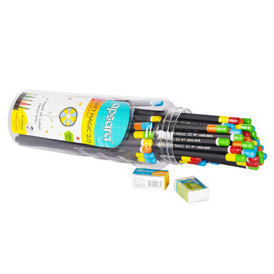 Apsara Matt Magic 2.0-50 pc jar pack - Free Sharpener & Eraser - Pack of 50 pencils