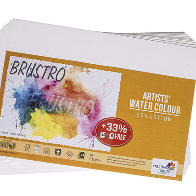 Brustro Artists Watercolour Paper, A4 Size, 200 GSM, 25% Cotton CP, 12 + 4 Sheets Free (Pack of 2)