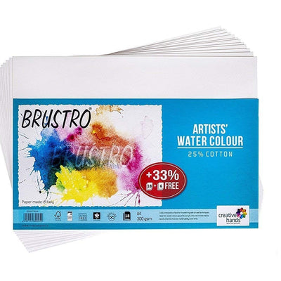 Brustro Artists' Watercolour Paper 300 GSM A4 - 25%cotton, Cold Pressed , Contains 18 + 6 Sheets Free