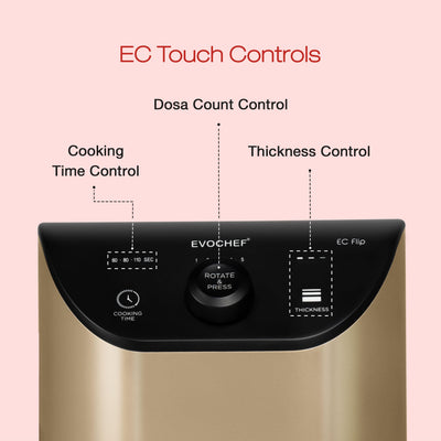 EVOCHEF EC Flip Automatic Dosa Maker, 1-Minute Dosas, 360° Food Grade Coated Roller, Easy Cooking Time & Thickness Control, Touch Controls, Compact & Portable, 1600W, 1 Year Warranty, Metallic Orange