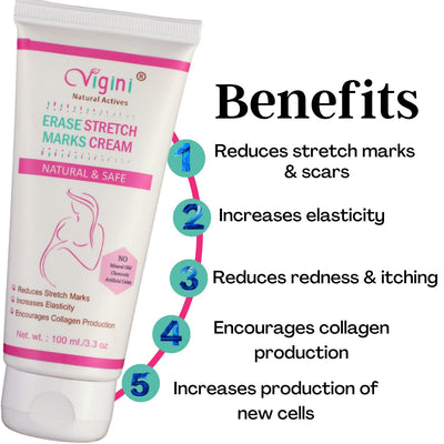 Vigini 100% Natural Actives Stretch Marks Cream for Body & Pre-Post Pregnancy, Remove Hyperpigmentation, Anti-Cellulite, Remove Scars - 100ml