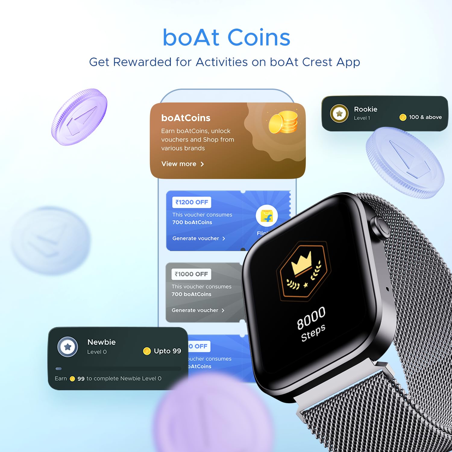 boAt Wave Call 2 Smart Watch with 1.83" HD Display, Advanced BT Calling, DIY Watch Face Studio, Coins, 700+Active Modes, Live Cricket Scores, HR&SPO2 and Sleep Monitoring(Silver Metal)