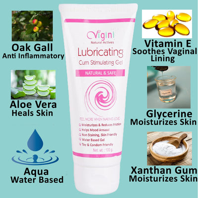 Vigini Natural Lubricant Lubricating Lube Lubrication Water Based Gel Jelly Women, Moisturizer, No Color No Fragrance Non Staining Itching Dryness Female 100G