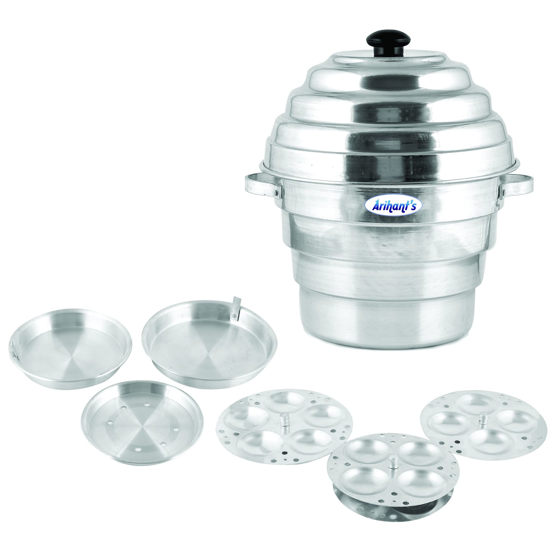 Arihant's (16 Idlis) Aluminium Idli-Dhokla Maker(1 Pot, 1 Lid, 4 Idli Plates, 2 Dhokla Plates) - Idli Cooker | Idli/Dhokla/Momos Maker Is Made Of High Quality Aluminium.