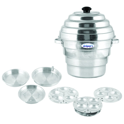 Arihant's (16 Idlis) Aluminium Idli-Dhokla Maker(1 Pot, 1 Lid, 4 Idli Plates, 2 Dhokla Plates) - Idli Cooker | Idli/Dhokla/Momos Maker Is Made Of High Quality Aluminium.