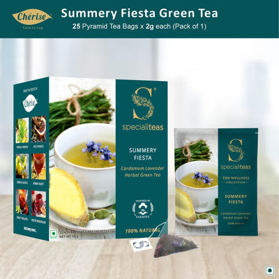 Cherise Specialiteas Summery Fiesta Cardamom Lavender Herbal Green Tea (2 g x 25 Pyramid Tea Bags)