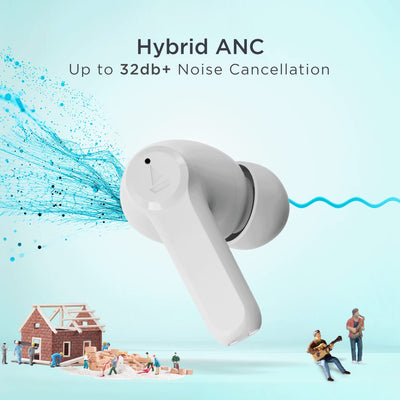 boAt Airdopes 393ANC True Wireless in Ear Earbuds with 32dB Hybrid ANC, Quad Mics with ENx™ Tech, 30 Hours Playback,Beast™ Mode,ASAP™ Charge,Ambient Mode,Bluetooth v5.2 IWP™, IPX5(Ivory White)