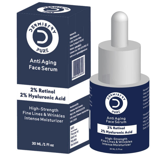 Dermistry Pure 2% Retinol 2% Hyaluronic Acid High Strength Anti Aging Ageing Face Serum Removes Fine Lines & Wrinkles Skin Deep Hydration Intense Moisturizer 30ml