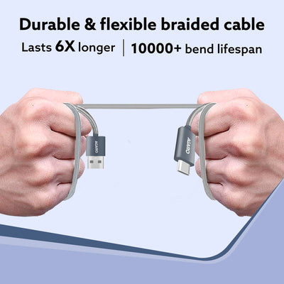 AGARO USB-A to Type C Cable, Unbreakable Braided Cable, 3A Fast Charging, Compatible with All Type C Devices Including Smartphones, Tablets etc, PD Technology, 1 M (3.2Ft), 480 Mbps Data Transmission