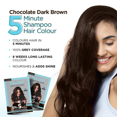 BBLUNT Chocolate Dark Brown 5 Minute Shampoo Hair Colour for 100% Grey Coverage - 20ml X 5