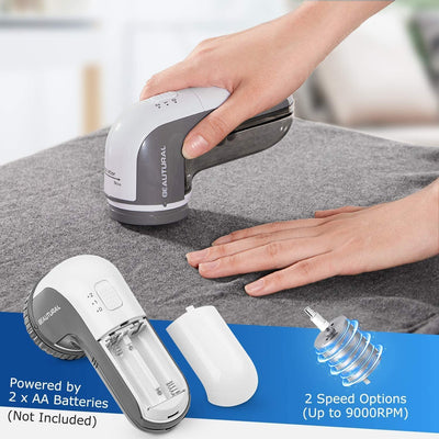 BEAUTURAL Portable Fabric Shaver and Lint Remover, Sweater Defuzzer with 2-Speeds, 2 Replaceable Stainless Steel Blades, Battery Operated, Remove Clothes Fuzz, Lint Balls, Pills, Bobbles