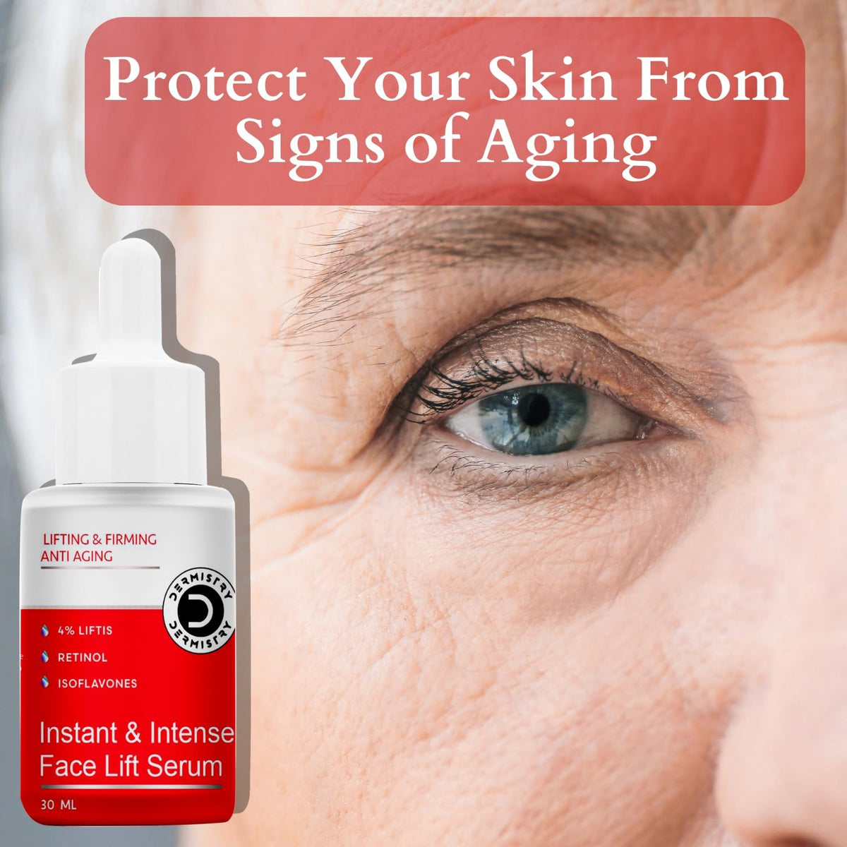 Dermistry Anti Aging Instant Skin Lifting Firming Tightening 4% Liftis Retinol Face Serum For Collagen Boost Ageing Wrinkles Fine lines Repair - 30ml