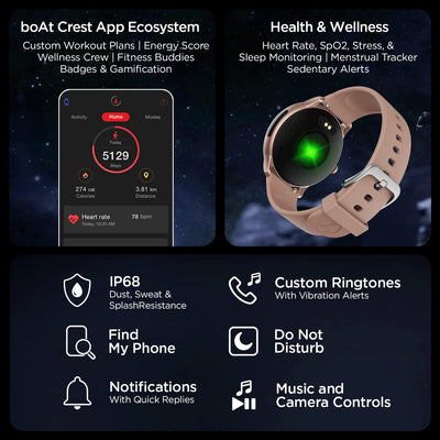 boAt Lunar Call Pro Smart Watch with 1.39 AMOLED Display, BT Calling,DIY Watch Face Studio, Coins, SensAI(Cricket Analysis),Apollo 3 Blue Plus Processor,Ambient Light Sensor(Cherry Blossom)