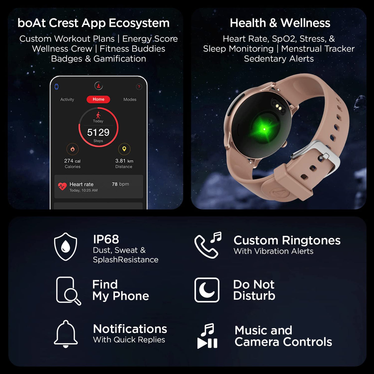 boAt Lunar Call Pro Smart Watch with 1.39 AMOLED Display, BT Calling,DIY Watch Face Studio, Coins, SensAI(Cricket Analysis),Apollo 3 Blue Plus Processor,Ambient Light Sensor(Cherry Blossom)