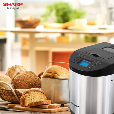 SHARP Atta and Bread Maker for Home, Kitchen | Fully Automatic Functions | 13 Pre Set Menu Including Gluten Free | 3 Crust Colours | Fruit & Nut Dispenser | LCD Display | Grey, Black I JAPAN QUALITY