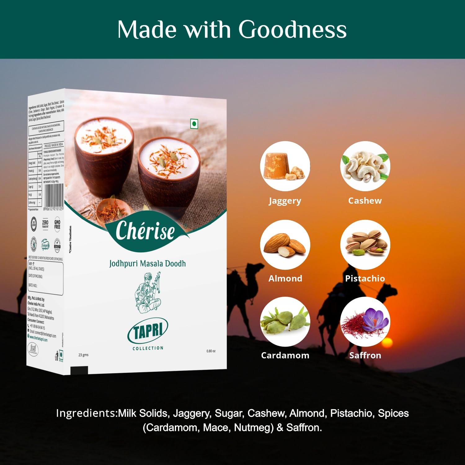 Cherise Tapri Premium Jodhpuri Masala Doodh, Instant Milk Premix (23 g x 7 Sachets)