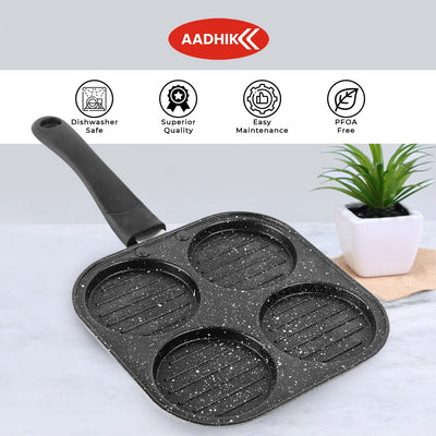 AADHIK Non-Stick Grill Pan Mini Pan Uttapam Tawa Aluminum Multi Snack Maker 4 Cavity, Pancake Maker (Black)