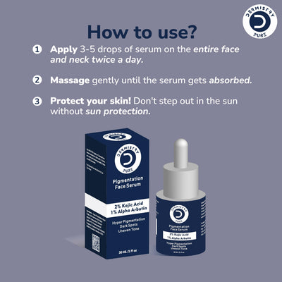 Dermistry Pure 2% Kojic Acid 1% Alpha Arbutin Skin Glowing Lightening Fairness Face Serum Removes Uneven Tone Dark Spots Pigmentation Tan & Dull Skin Suits All Skin Types 30ml