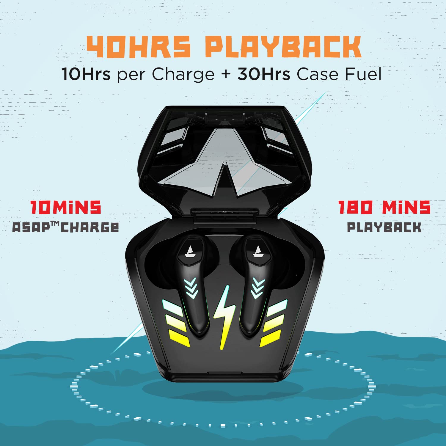 boAt Airdopes 190 TWS Earbuds with Beast™ Mode(50ms) for Gaming, 40H Playtime, Breathing LEDs, Quad Mics ENx™ Tech, ASAP™ Charge & BTv5.3(Black Sabre)