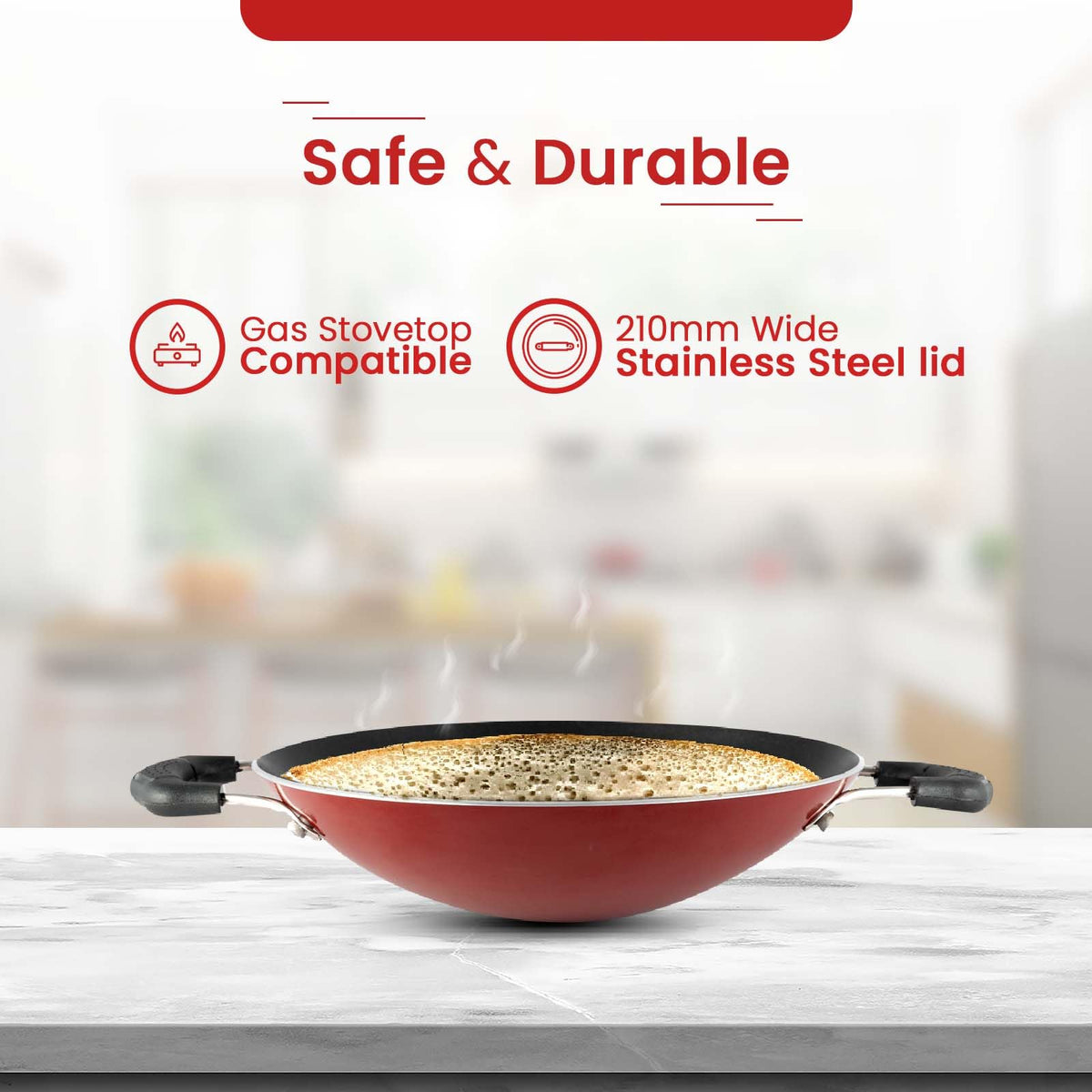 Blueberry's Appam Pan with Lid - High Grade Non Stick Coating Appam Maker/Appam Chatty/Appachatti with 1 Year Warranty
