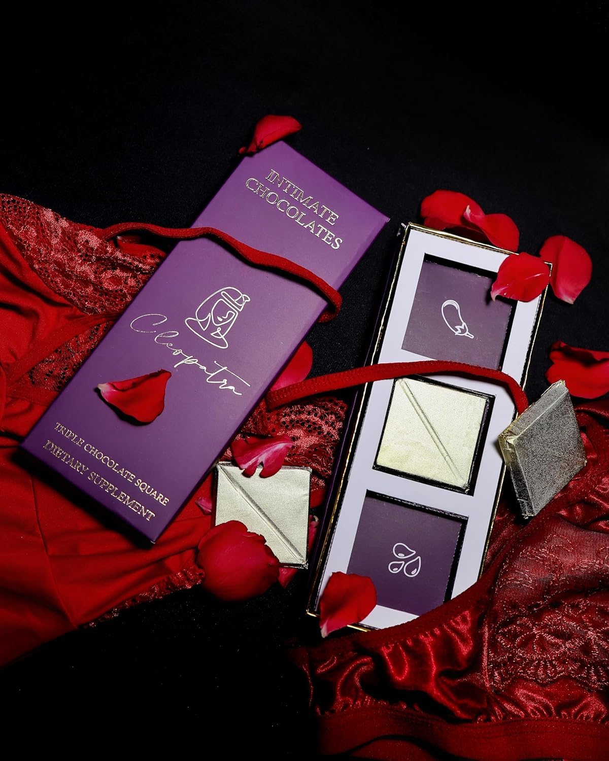 Cleopatra Intimate Chocolate Bars For Uplifting Mood, Vitality, More Desire & Enjoyment Best Gift Set Ideal For Men & Women, 60g With 1 Handcuffs (Hathkadi), 1 Blindfold & 2 Dice