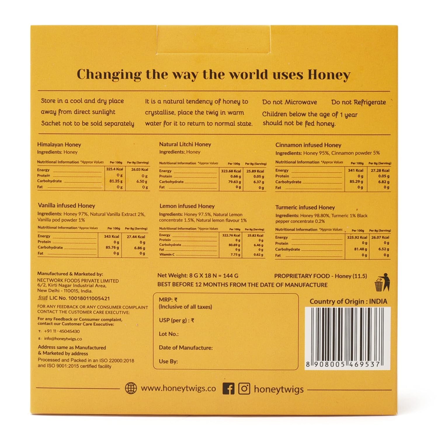 Honey Twigs Tasterz Honey Combo Pack Himalayan Multiflora, Natural Litchi, Cinnamon, Vanilla, Lemon and Turmeric Infused Honey : 3 Sachets x 6 flavors | 100% Natural & Traceable Source No Added Sugar